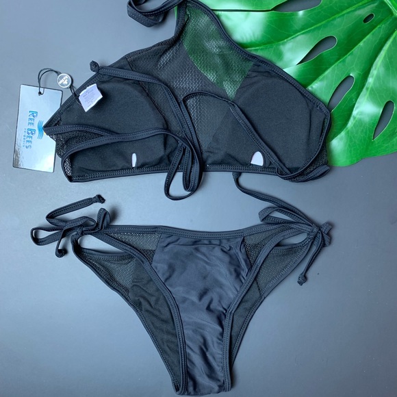 REE BEES|| BLACK TIE MESH BIKINI SET - Picture 4 of 6